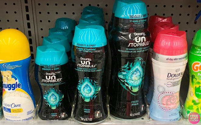 Downy Unstopables Fresh In Wash Scent Boosters on a Store Shelf