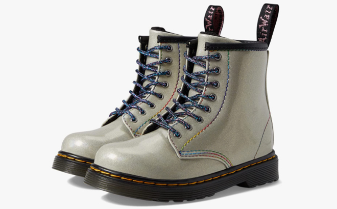 Dr Martens 1460 Silver Lightshow Toddlers Boots on a Gray Background