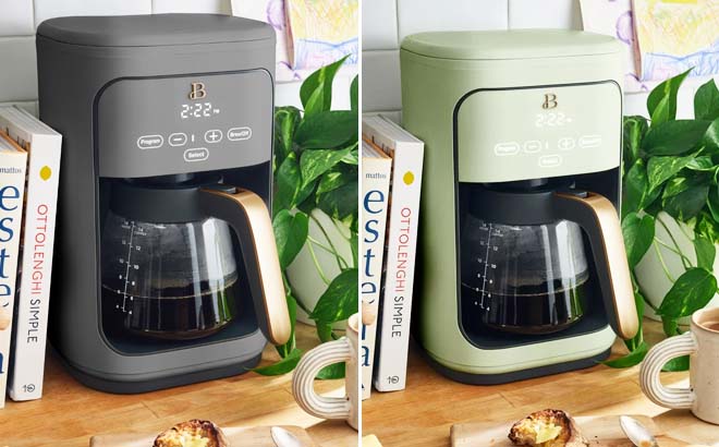 Drew Barrymore 14 Cup Programmable Coffee Maker Oyster Grey and Sage Green Drew Barrymore 14 Cup Programmable Coffee Maker Oyster Grey and Sage Green
