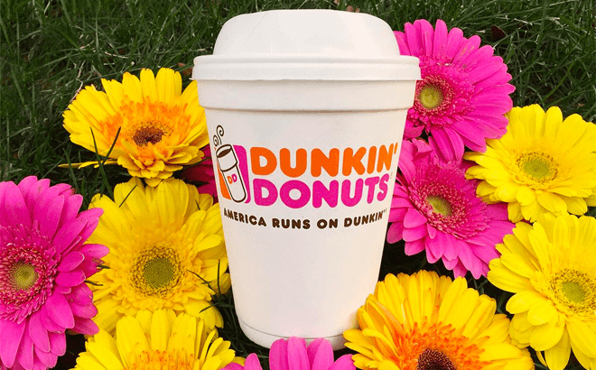 Dunkin Donuts Drink Surrounded by Flowers