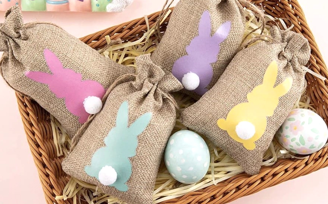 Easter Bunny Tail Puff Bags in basket