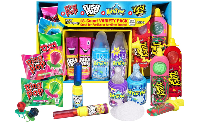 Easter Candy Variety Pack 18 Count Containing Ring Pop Push Pop Baby Bottle Pop Juicy Drop and More