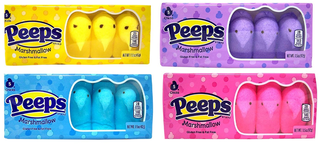 Easter Marshmallow Chicks Peeps Variety Pack 4 Count on a White Background