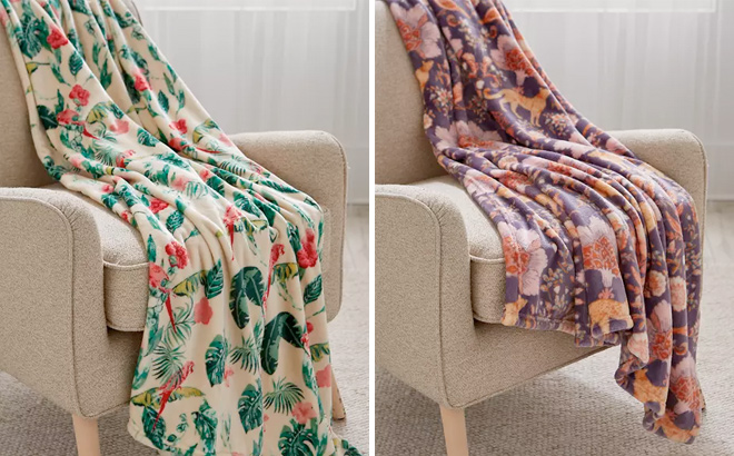 Etymology Tropical Oversized Luxury Velvet Throw Blanket and Floral Oversized Luxury Velvet Throw Blanket