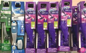 Five Swiffer WetJet Mop Starter Kits on a Shelf in Store