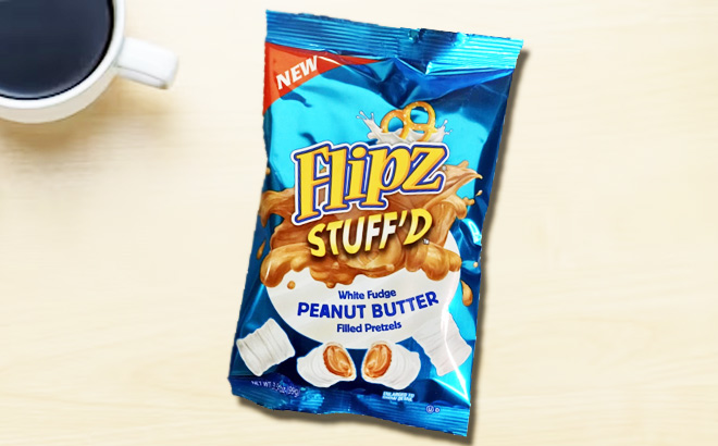Flipz Stuffd Peanut Butter Filled Pretzels on a Desk