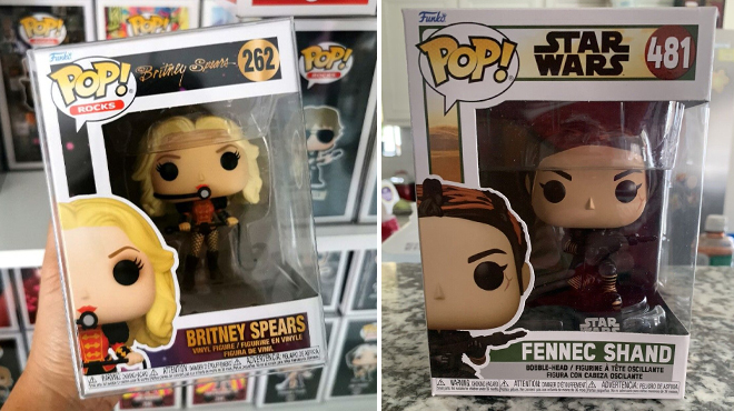 Funko POP Britney Spears Circus Figure on the Left and Funko POP Star Wars Fennec Shand Figure on the Right