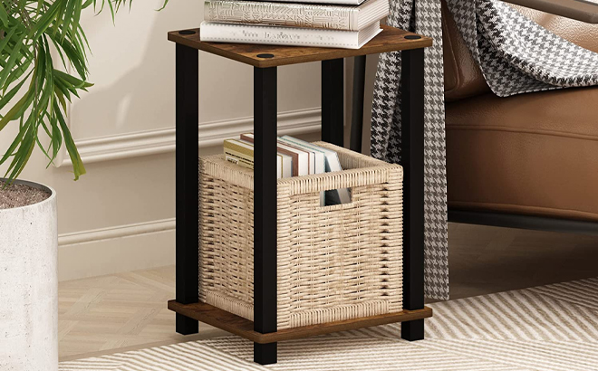 Furinno Simplistic End Side Night Stand Bedside Table with Stainless Steel Tubes