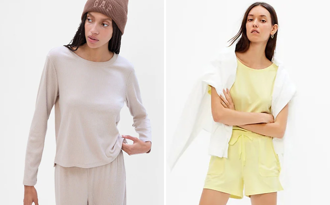 GAP Womens Ribbed Shirt And Jersey T Shirt On Models GAP Womens Ribbed Shirt And Jersey T Shirt On Models