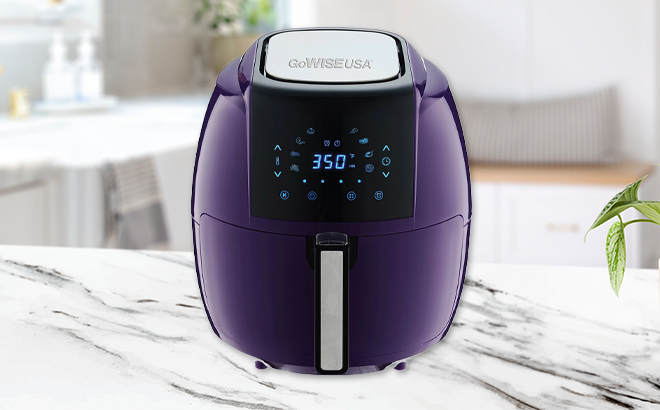 GoWISE USA 5 5 Liter 8 in 1 Electric Purple Air Fryer on Kitchen Counter