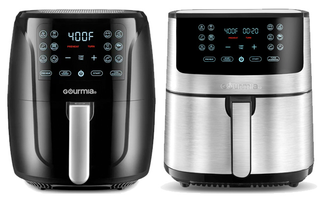 Gourmia 6 Quart Digital Air Fryer with Guided Cooking Black and 8 Quart Stainless Steel