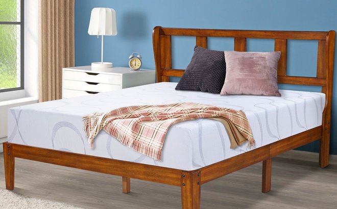 GrandRest 14 Inch Deluxe Wood Platform Bed with Headboard Queen