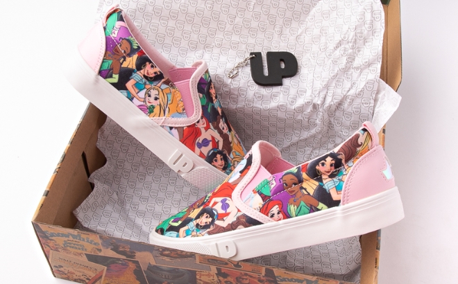 Ground Up Disney Princesses Slip On Sneakers in a Shoebox