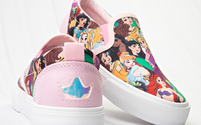Ground Up Disney Princesses Slip On Sneakers on a White Floor