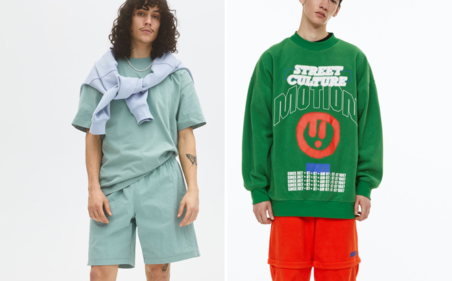 H&M Mens Shorts And Sweatshirt On Models