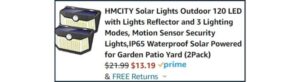 HMCITY Solar Lights Outdoor 120 LED with Lights Reflector 2 Pack
