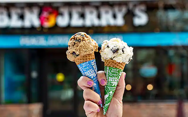 Hand Holding Ben Jerrys Ice Cream Cones