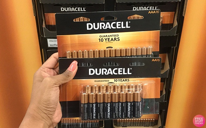 Hand Holding Duracell AAA Batteries 16 Count