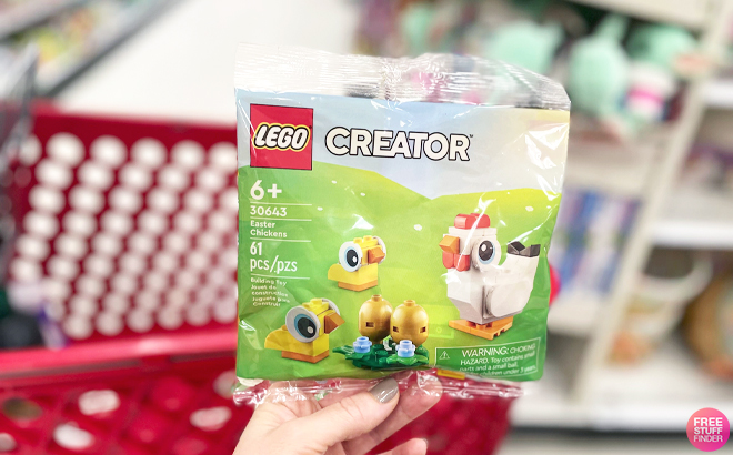 Hand Holding LEGO Creator Easter Chicken Basket Stuffers