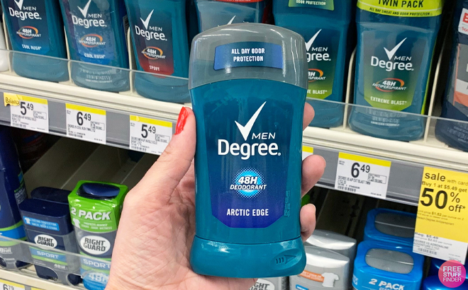 Hand Holding a Degree Men Arctic Edge Deodorant