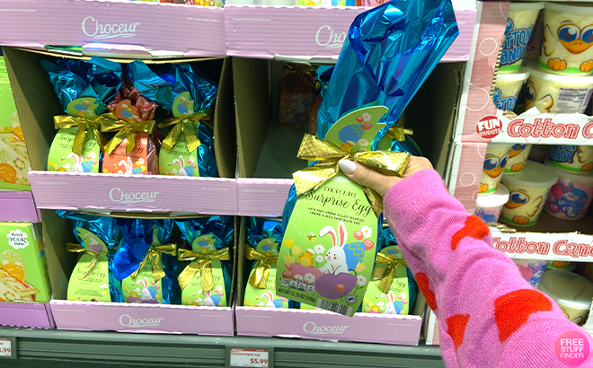 Hand holding Choceur Chocolate Surprise Chocolate Eggs