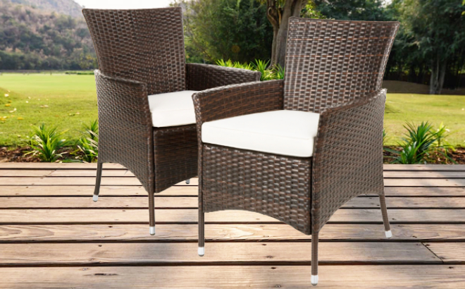 Handwoven Wicker Patio 2 Pack Dining Chairs