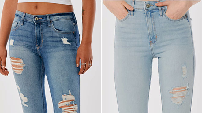 Hollister Mid Rise Ripped Skinny Jeans