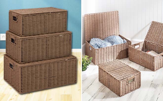 Honey Can Do Taupe Lid Basket 3 Piece Set