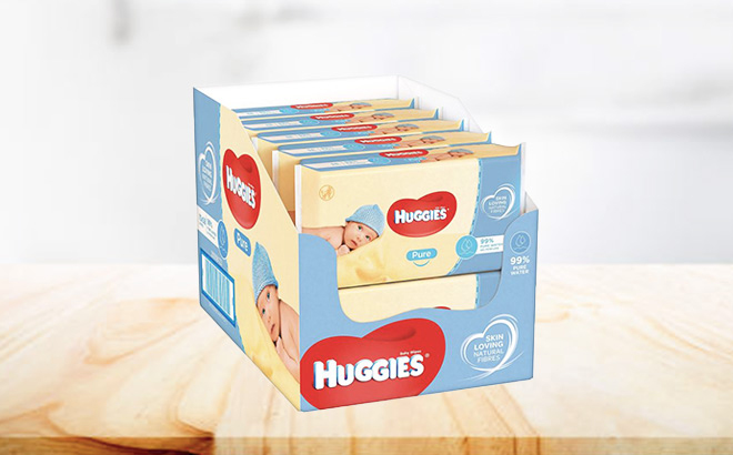 Huggies Pure Baby Wipes 12 Pack in a Box on a Table Huggies Pure Baby Wipes 12 Pack in a Box on a Table