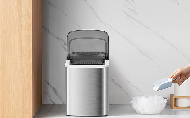 Ice Maker Machine for Countertop Self Cleaning 2 Sizes of Bullet Shaped Ice 26 lbs Per Day