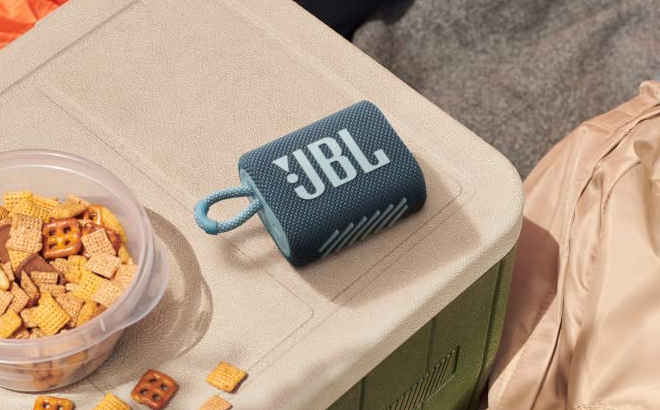 JBL Go 3 Portable Speaker with Bluetooth Waterproof and Dustproof On a Table