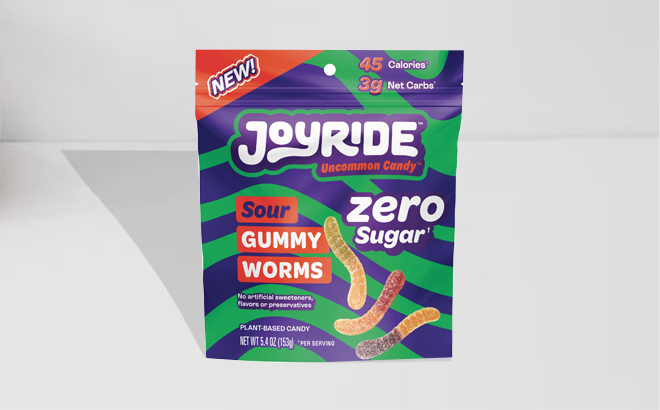 JOYRIDE Zero Sugar Sour Gummy Worms Candy 5 5 Ounce on Gray Background