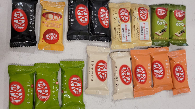 Japanese Kit Kat 16 pc Variety Pack on the counter