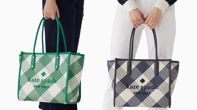 Kate Spade Ella Gingham Tote in Green Bean and Blazer Blue Colors Kate Spade Ella Gingham Tote in Green Bean and Blazer Blue Colors