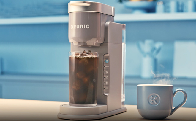 Keurig K Iced Coffee Maker and a Cup of Coffee on a Table