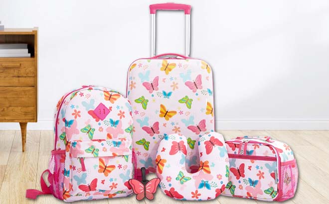 Kids Butterflies Luggage Set 5 Piece in the Room