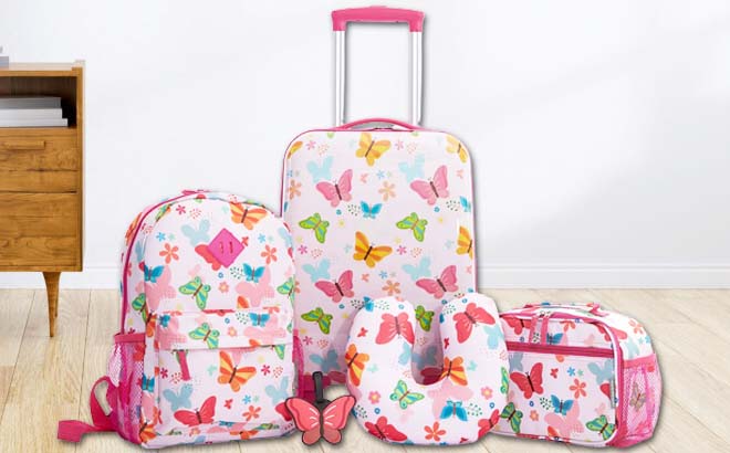 Kids Butterflies Luggage Set 5 Piece in the Room Kids Butterflies Luggage Set 5 Piece in the Room
