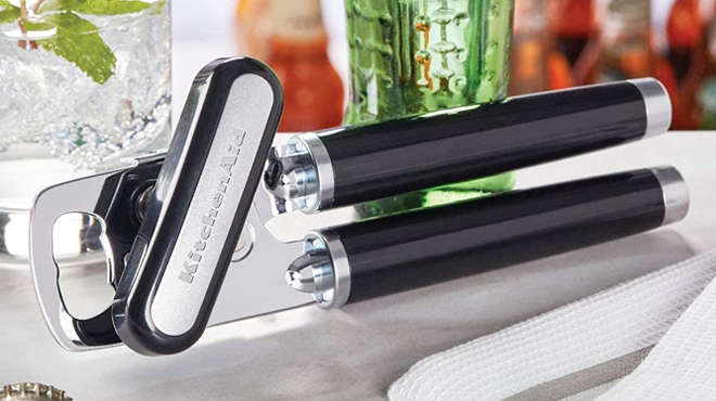 KitchenAid Classic Multifunction Can Opener on a Marble Kitchen Countertop