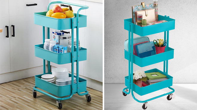 Lexington 3 Tier Rolling Cart by Simply Tidy Turquoise