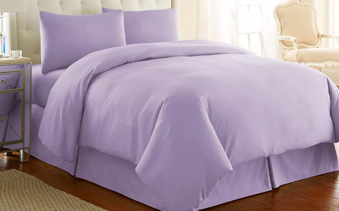 Lilac 3 Piece Duvet Cover Set on Bed