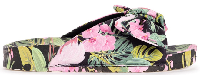 Lukees by Muk Luks Black Pink Floral Island Luau Slides
