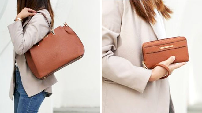 MFK Kane Vegan Leather Womens Handbag and Wallet on a Model