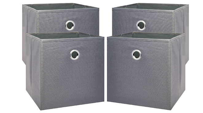 Mainstays Collapsible Fabric Cube Storage Bin Grey Flanne 4 Pack