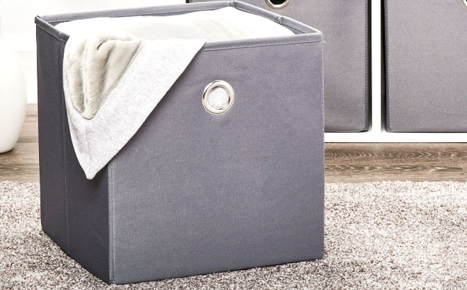 Mainstays Collapsible Fabric Cube Storage Bin Grey Flanne