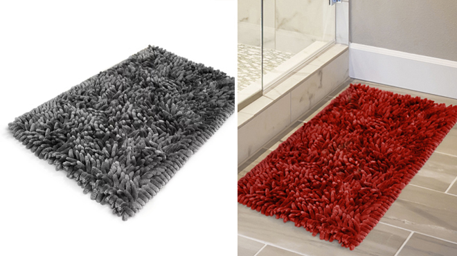 Mainstays Grey and Red Performance Bath Rugs