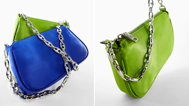 Mango Satin Chain bag in Vibrant Blue and Green color