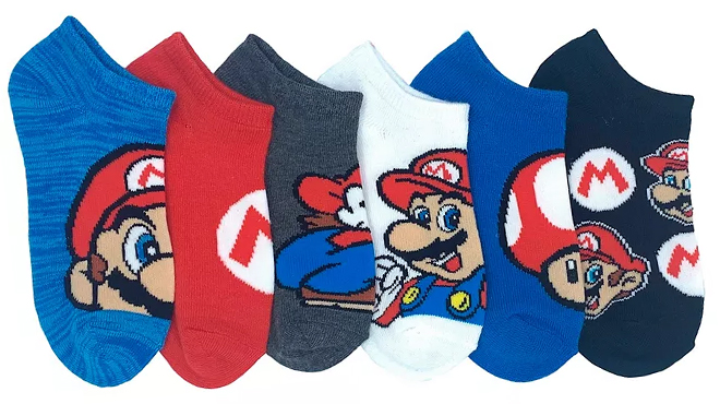 Mario Bros Boys Super Mario Socks 6pk