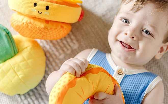 Melissa Doug Multi Sensory Pineapple Soft Stacker Infant Toy