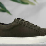 Mens Grayson Suede Lace Up Olive White Sneakers