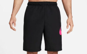 Mens Nike Dri FIT Flex Woven Shorts on a Gray Background